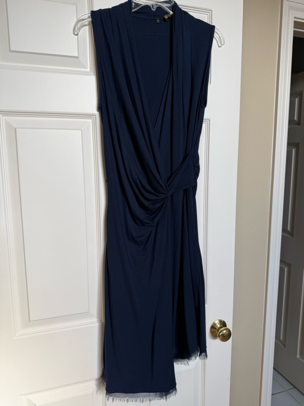 Kobi Halperin Navy Draped Knot-Front Midi Dress